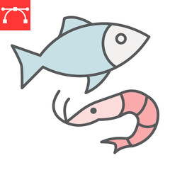 Sea food color line icon, fish and shrimp, seafood sign vector graphics, editable stroke filled outline icon, eps 10.