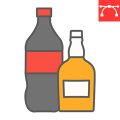 Drinks color line icon, soda and whisky, alcohol sign vector graphics, editable stroke filled outline icon, eps 10.