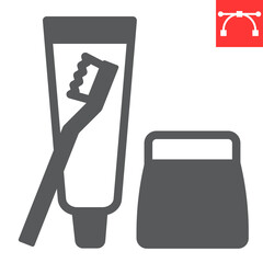 Toiletries glyph icon, toothbrush and toothpaste, toiletries sign vector graphics, editable stroke solid icon, eps 10.