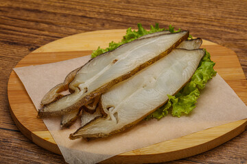 Delicous smoked halibut slices snack