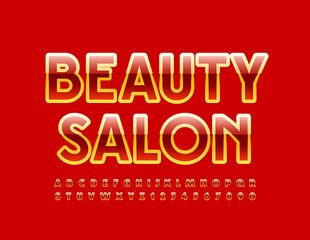 Fototapeta na wymiar Vector glamour emblem Beauty Salon. Elegant Bright Font. Glossy modern Alphabet Letters and Numbers set