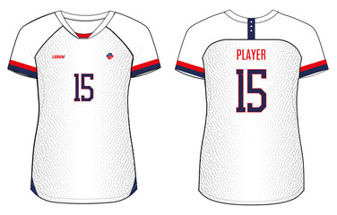 Naklejka premium Women Sports t shirt Jersey Illustrator Vector template suitable for girls and women, USA Soccer jersey Concept.