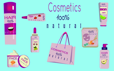 Cosmetics made from natural ingredients. Organic products for the skin of the face, eyes, hair, lips.
