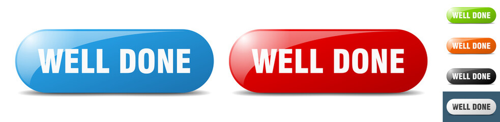 well done button. key. sign. push button set
