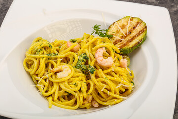 Pasta with prawn and zucchini