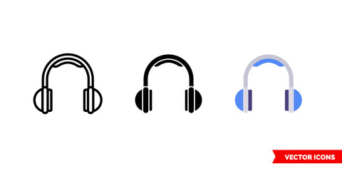 Headphones icon of 3 types color, black and white, outline. Isolated vector sign symbol.