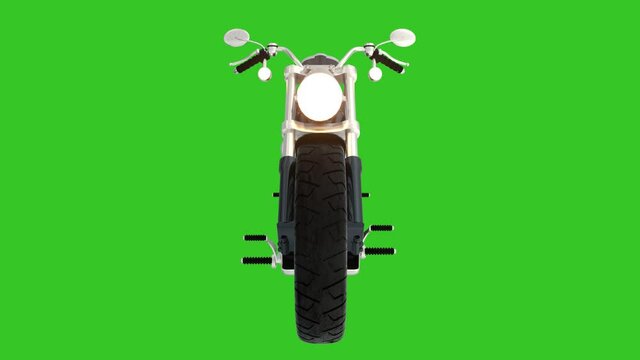 Classic Motorbike on a green screen. Front view