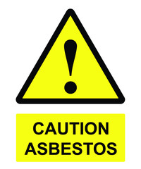 Asbestos warning sign, set of six naturally occurring silicate minerals made of microscopic fibres harmful when breathed in, isolated on white background
