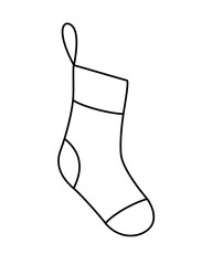 Vector drawing of a Christmas sock drawn by lines on a light background.