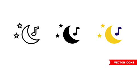 Lullaby icon of 3 types color, black and white, outline. Isolated vector sign symbol.