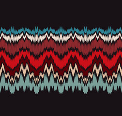 Ikat border. Geometric folk ornament. Ink on clothes. Tribal vector texture. Seamless striped pattern in Aztec style. Ethnic embroidery. Indian, Scandinavian, Gypsy, Mexican, African rug.