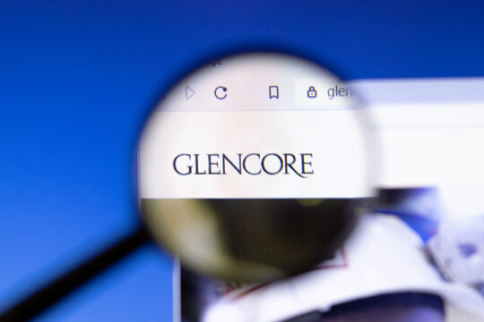 Los Angeles, California, USA - 25 February 2020: Glencore website homepage icon. Glencore.com logo visible on display screen, Illustrative Editorial
