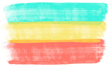 Watercolor stripes in turquoise, yellow and red isolated on white background. Computer generated illustration.