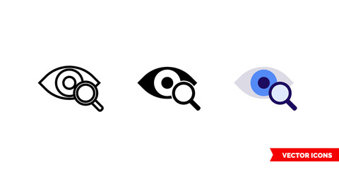 Ophthalmology icon of 3 types color, black and white, outline. Isolated vector sign symbol.