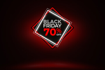 Black Friday luminous sign 70% off. Template with copy space for additional text.