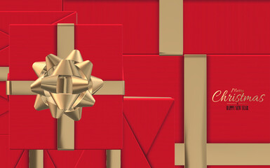 Red Xmas gift boxes with golden bow