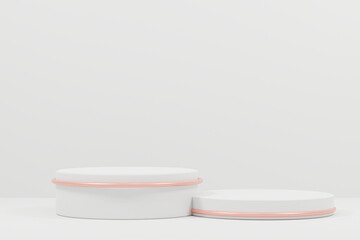 3d rendered illustration with geometric step white cylinder podium platform for cosmetic product presentation.Mock up design empty space. Abstract composition in pastel background modern style