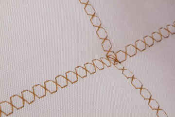 Machine stitch on fabric close up macro