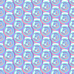 Light pastel background with circles seamless pattern. Blue, lilac, pink, white. Vector illustration.