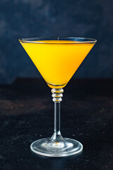 orange cocktail juice alcohol or non-alcoholic drink meal ingredient top view copy space for text food background rustic