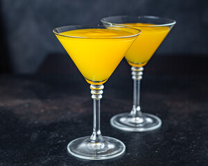 orange cocktail juice alcohol or non-alcoholic drink meal ingredient top view copy space for text food background rustic