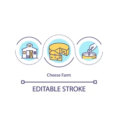 Fototapeten Cheese farm concept icon. Cheesemaking equipment idea thin line illustration. Traditional farmhouse production. Curdling process. Vector isolated outline RGB color drawing. Editable stroke © bsd studio