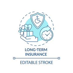 Long term insurance concept icon. Disability insurance types. Medical helping after working accident idea thin line illustration. Vector isolated outline RGB color drawing. Editable stroke