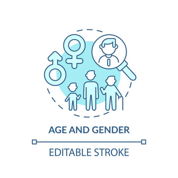 Age and gender concept icon. Insurance cost factors. Different working plans for people kinds variety idea thin line illustration. Vector isolated outline RGB color drawing. Editable stroke