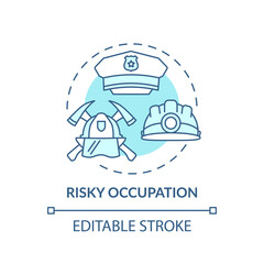 Risky occupation concept icon. Insurance cost factors. Dangerous working contract for worker. High risk job idea thin line illustration. Vector isolated outline RGB color drawing. Editable stroke