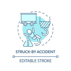 Struck by accident concept icon. Work related injuries. High risk things on working place. Hit by big machine idea thin line illustration. Vector isolated outline RGB color drawing. Editable stroke