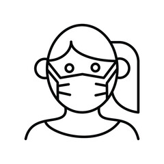 Lady with Face Mask line icon