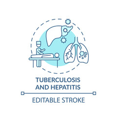 Tuberculosis and hepatitis concept icon. Occupational sickness. Dangerous diseases types for medical workings idea thin line illustration. Vector isolated outline RGB color drawing. Editable stroke