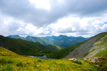 Fototapeta premium Landscape in Fagaras Mountains, Balea Lake, Romania 