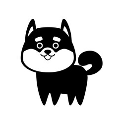 Black silhouette Shiba Inu dog. Flat design for card or t-shirt. Vector illustration