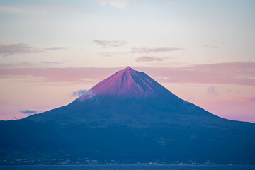 Azores, Island of Sao Jorge, view on the imposing Volcano Mount Pico.