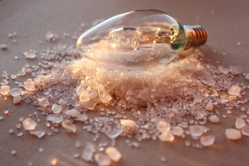 Light bulb macro glass salt sunset