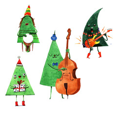 Seamless pattern illustration which contains christmas freak trees with music instruments isolated on white background - 390466709