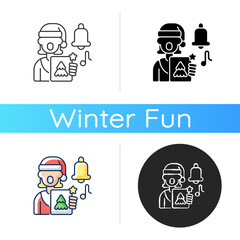 Singing carols icon. Festive song. Christmas celebration. New Year performance. Winter season holiday concert. Religious tradition. Linear black and RGB color styles. Isolated vector illustrations