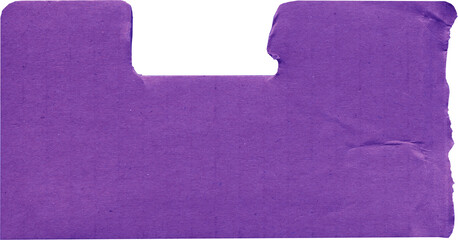Close up of a violet vintage torn sheet of carton. Cardboard paper texture with a blank background. Empty papercraft surface. Isolated shape and element.