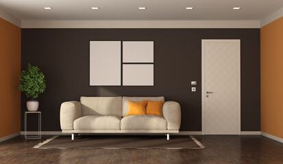 Modern style living room with sofa and closed door