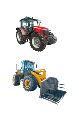 Front loaders for use in various areas of modern production. Isolated on white