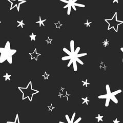 Star doodles seamless pattern. Hand drawn stars. Vector collection.
