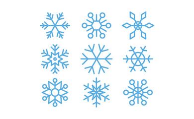 Snowflakes icon collection. Set of snow flake icons. Geometric shapes for christmas and new year decoration.