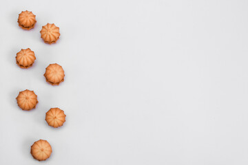 Cookies isolated on white background, top view, with copy space. Cookie banner. High quality photo