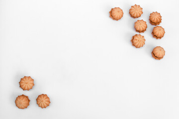 American cookies on white table. On a white background with space for text. Top view. flat lay. . High quality photo