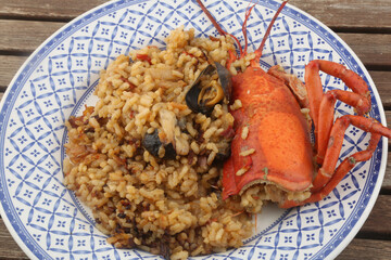 lobster seafood rice typical from spain