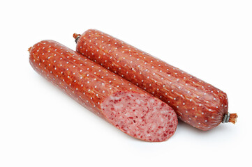 Smoked sausage isolated on white background