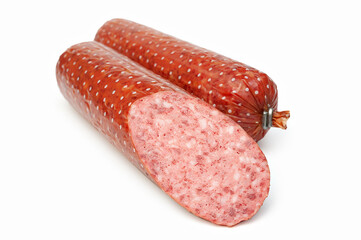 Smoked sausage isolated on white background