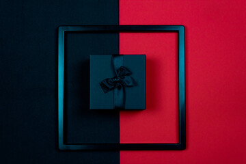 Online shopping of China. Black and red background with black gift box. 11.11 single's day sale concept.