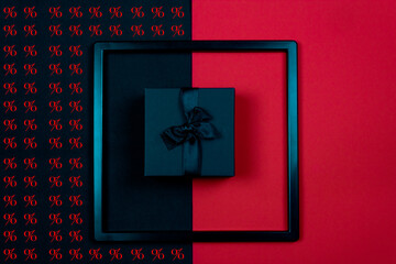 Online shopping of China. Black and red background with black gift box. 11.11 single's day sale concept.